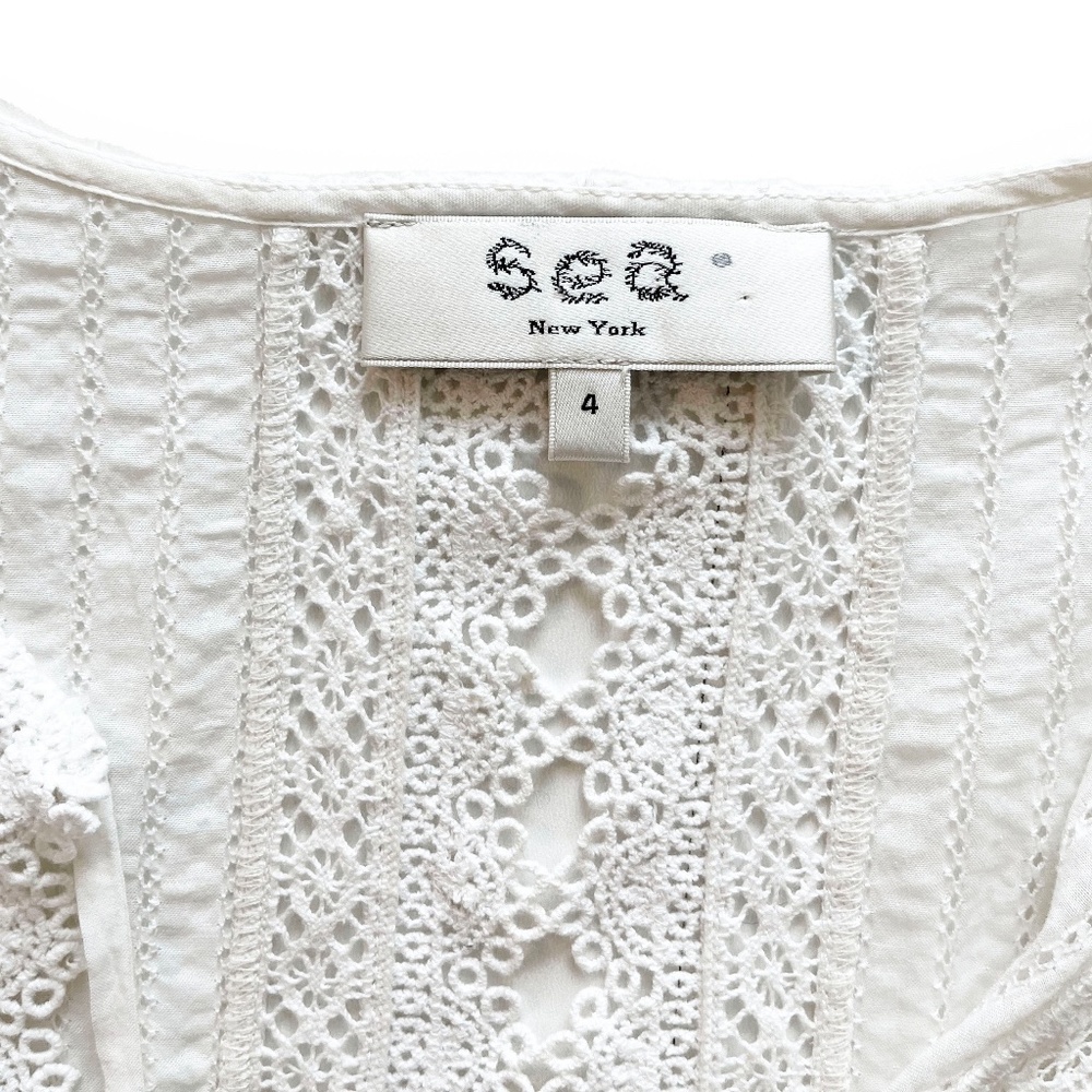 Sea New York Tie Neck Mini Dress White Size 4 Ruffle, Pom-Pom & Tassel Accents - Picture 5 of 14